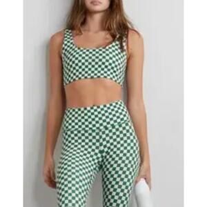 TORY BURCH Checkered Green Stretch Sports Bra Size XS